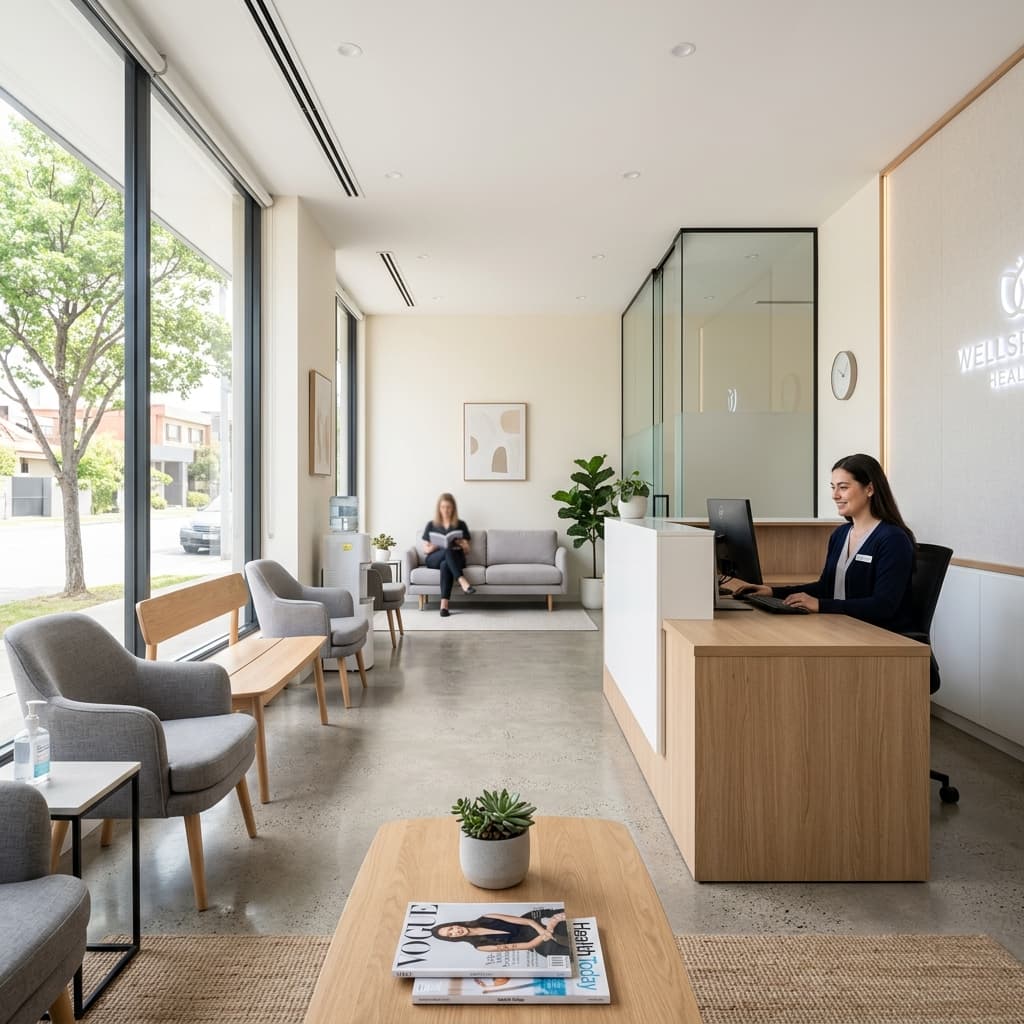 Warm, modern exam space with natural light